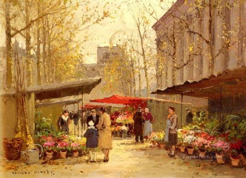 パリ Painting - ラ・マドレーヌ・パリのECフラワーマーケット